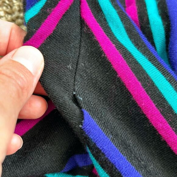 Vintage Sally Petite 80s Longsleeve Black Fit Flare Tie Chevron Striped Dress - Picture 10 of 16